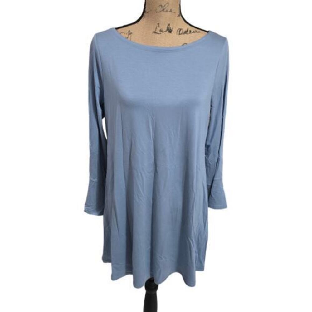 Eileen Fisher Haze Blue Tencel Jersey Bateau Neck Bracelet Sleeve Tunic S NEW